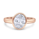 Bezel Set 8mmX6mm Oval Engagement Ring Cubic Zirconia 925 Sterling Silver
