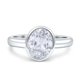 Bezel Set 8mmX6mm Oval Engagement Ring Cubic Zirconia 925 Sterling Silver