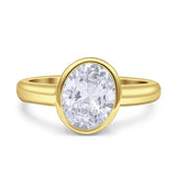 Bezel Set 8mmX6mm Oval Engagement Ring Cubic Zirconia 925 Sterling Silver