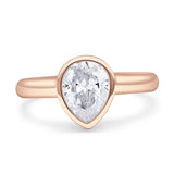 Bezel Set 9mmX7mm Pear Engagement Ring Cubic Zirconia 925 Sterling Silver