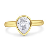 Bezel Set 9mmX7mm Pear Engagement Ring Cubic Zirconia 925 Sterling Silver