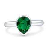 Bezel Set 9mmX7mm Pear Engagement Ring Cubic Zirconia 925 Sterling Silver