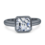 Bezel Set 7mmX7mm Asscher Engagement Ring Cubic Zirconia 925 Sterling Silver