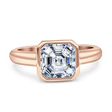 Bezel Set 7mmX7mm Asscher Engagement Ring Cubic Zirconia 925 Sterling Silver