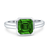 Bezel Set 7mmX7mm Asscher Engagement Ring Cubic Zirconia 925 Sterling Silver