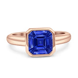 Bezel Set 8mmX8mm Asscher Engagement Ring Cubic Zirconia 925 Sterling Silver