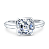 Bezel Set 8mmX8mm Asscher Engagement Ring Cubic Zirconia 925 Sterling Silver