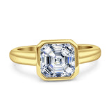 Bezel Set 8mmX8mm Asscher Engagement Ring Cubic Zirconia 925 Sterling Silver