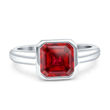 Bezel Set 8mmX8mm Asscher Engagement Ring Cubic Zirconia 925 Sterling Silver