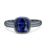 Bezel Set 7mmX7mm Cushion Engagement Ring Cubic Zirconia 925 Sterling Silver