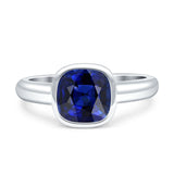Bezel Set 8mmX8mm Cushion Engagement Ring Cubic Zirconia 925 Sterling Silver