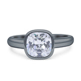 Bezel Set 8mmX8mm Cushion Engagement Ring Cubic Zirconia 925 Sterling Silver