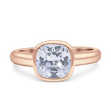 Bezel Set 8mmX8mm Cushion Engagement Ring Cubic Zirconia 925 Sterling Silver