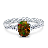 Twisted Rope Hidden Halo Oval Engagement Ring Cubic Zirconia 925 Sterling Silver