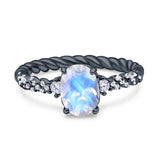 Hidden Halo Twisted Rope Oval Natural Moonstone Engagement Ring
