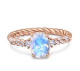 Hidden Halo Twisted Rope Oval Natural Moonstone Engagement Ring