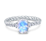 Hidden Halo Twisted Rope Oval Natural Moonstone Engagement Ring