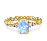 Hidden Halo Twisted Rope Oval Natural Moonstone Engagement Ring