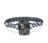 Hidden Halo Twisted Rope Oval Natural Rutilated Quartz Engagement Ring