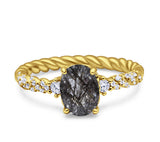 Hidden Halo Twisted Rope Oval Natural Rutilated Quartz Engagement Ring