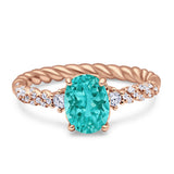 Twisted Rope Hidden Halo Oval Engagement Ring Cubic Zirconia 925 Sterling Silver