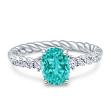 Twisted Rope Hidden Halo Oval Engagement Ring Cubic Zirconia 925 Sterling Silver