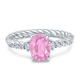 Twisted Rope Hidden Halo Oval Engagement Ring Cubic Zirconia 925 Sterling Silver