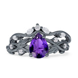 Two Piece Pear Teardrop Bridal Ring Cubic Zirconia 925 Sterling Silver