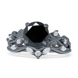 Art Deco Round Cubic Zirconia Infinity Leaf Design Bridal Ring 925 Sterling Silver