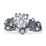 Art Deco Round Cubic Zirconia Infinity Leaf Design Bridal Ring 925 Sterling Silver