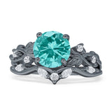 Art Deco Round Cubic Zirconia Infinity Leaf Design Bridal Ring 925 Sterling Silver