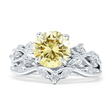 Art Deco Round Cubic Zirconia Infinity Leaf Design Bridal Ring 925 Sterling Silver