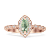 Art Deco Engagement Ring Halo Marquise Natural Green Amethyst Prasiolite 925 Sterling Silver