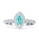 Art Deco Engagement Ring Halo Marquise Cubic Zirconia 925 Sterling Silver