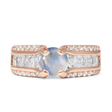 Round Engagement Ring Vintage Style Natural Moonstone 925 Sterling Silver