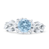Round Infinity Marquise Vintage Style Floral Ring Natural Aquamarine 925 Sterling Silver