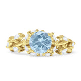 Round Infinity Marquise Vintage Style Floral Ring Natural Aquamarine 925 Sterling Silver