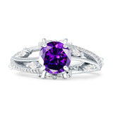 Round Engagement Ring Split Shank Cubic Zirconia 925 Sterling Silver