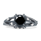 Round Engagement Ring Split Shank Cubic Zirconia 925 Sterling Silver