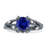 Round Engagement Ring Split Shank Cubic Zirconia 925 Sterling Silver