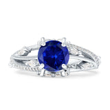 Round Engagement Ring Split Shank Cubic Zirconia 925 Sterling Silver