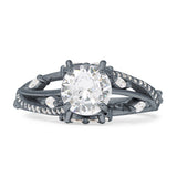 Round Engagement Ring Split Shank Cubic Zirconia 925 Sterling Silver