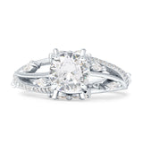Round Engagement Ring Split Shank Cubic Zirconia 925 Sterling Silver