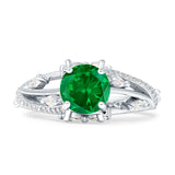 Round Engagement Ring Split Shank Cubic Zirconia 925 Sterling Silver