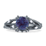 Round Engagement Ring Split Shank Lab Alexandrite 925 Sterling Silver