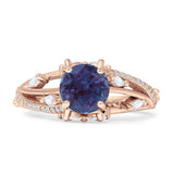Round Engagement Ring Split Shank Lab Alexandrite 925 Sterling Silver