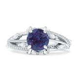 Round Engagement Ring Split Shank Lab Alexandrite 925 Sterling Silver