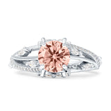 Round Engagement Ring Split Shank Cubic Zirconia 925 Sterling Silver