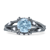 Round Engagement Ring Split Shank Natural Aquamarine 925 Sterling Silver
