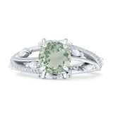 Round Engagement Ring Split Shank Natural Green Amethyst Prasiolite 925 Sterling Silver
